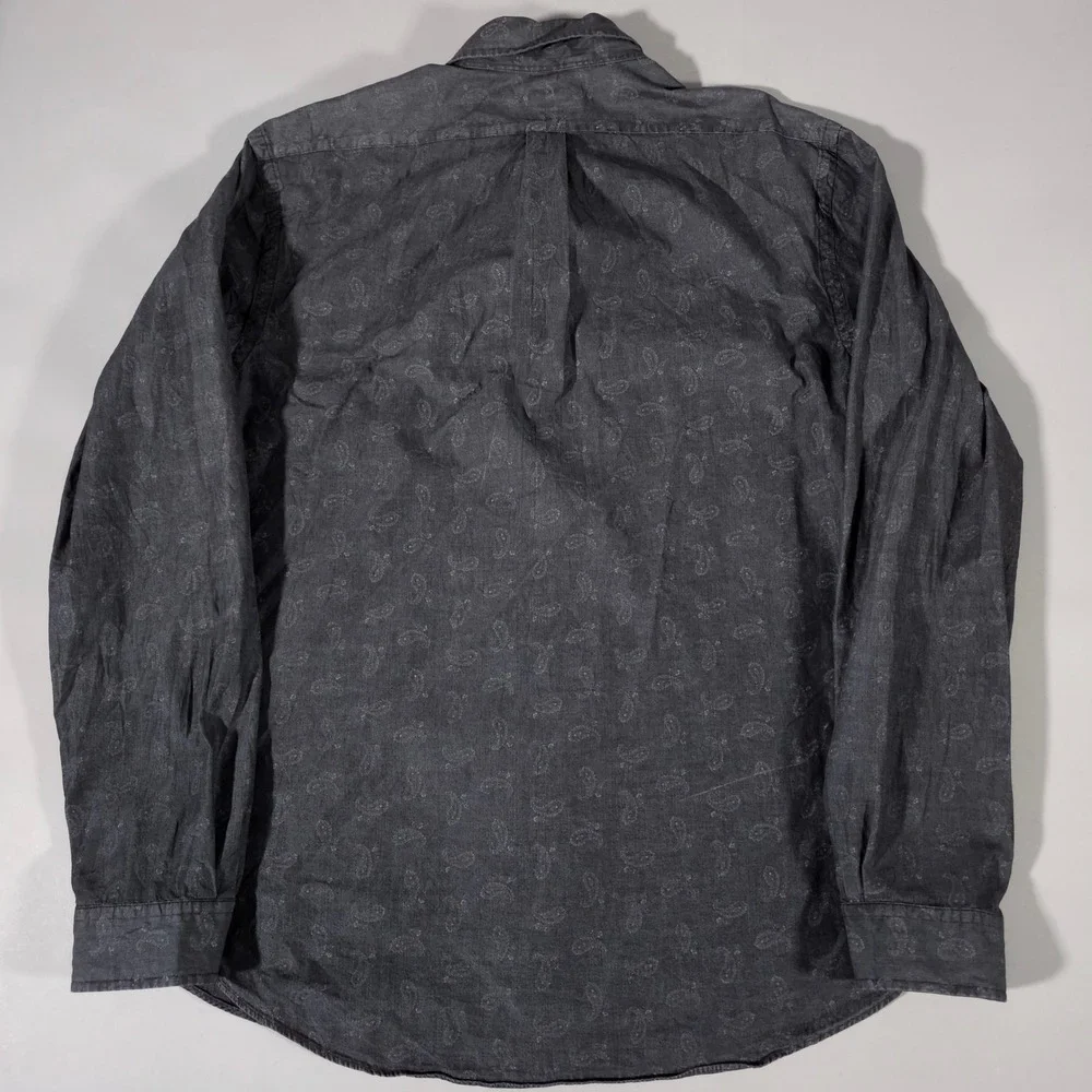 Ralph Lauren Button Down Shirt Mens XXL Grey Slim Fit Paisley Cotton Long Sleeve